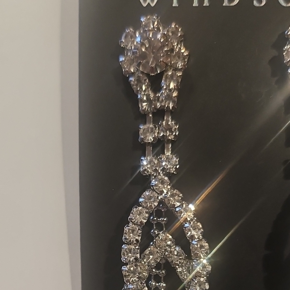 Windsor Sparkling Silvertone Drop Earrings - Picture 3 of 4